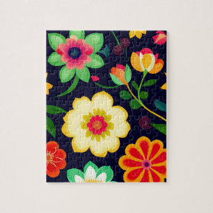 Colourful Floral Pattern Flowers Jigsaw Puzzle