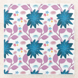 Colourful floral pattern  glass coaster