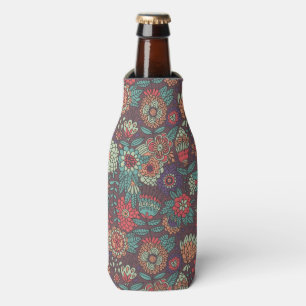 Colourful floral pattern in cartoon style bottle cooler