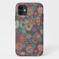 Colourful floral pattern in cartoon style