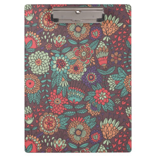 Colourful floral pattern in cartoon style clipboard