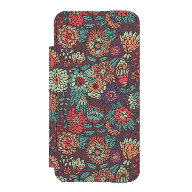 Colourful floral pattern in cartoon style incipio iPhone wallet case (Folio Front)