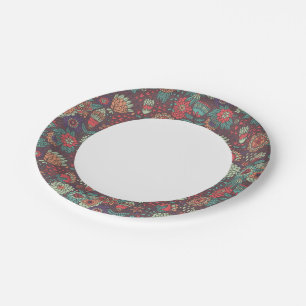 Colourful floral pattern in cartoon style paper plate