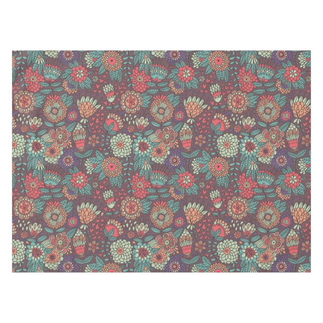 Colourful floral pattern in cartoon style tablecloth (Front (Horizontal))