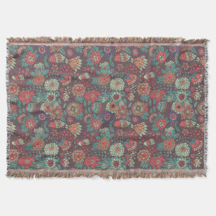 Colourful floral pattern in cartoon style throw blanket