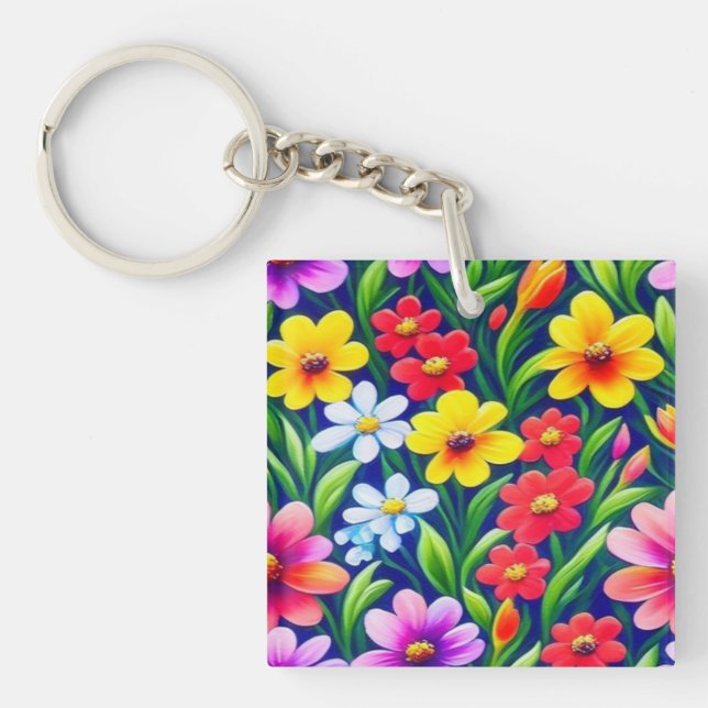 Colourful floral pattern key ring (Front)