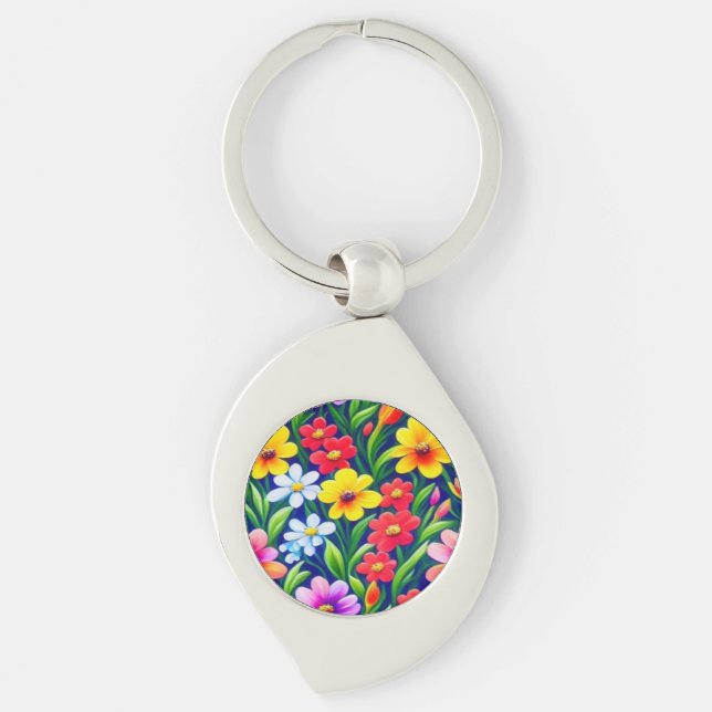 Colourful floral pattern key ring (Front)
