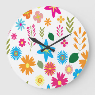 Colourful Floral Pattern Large Clock