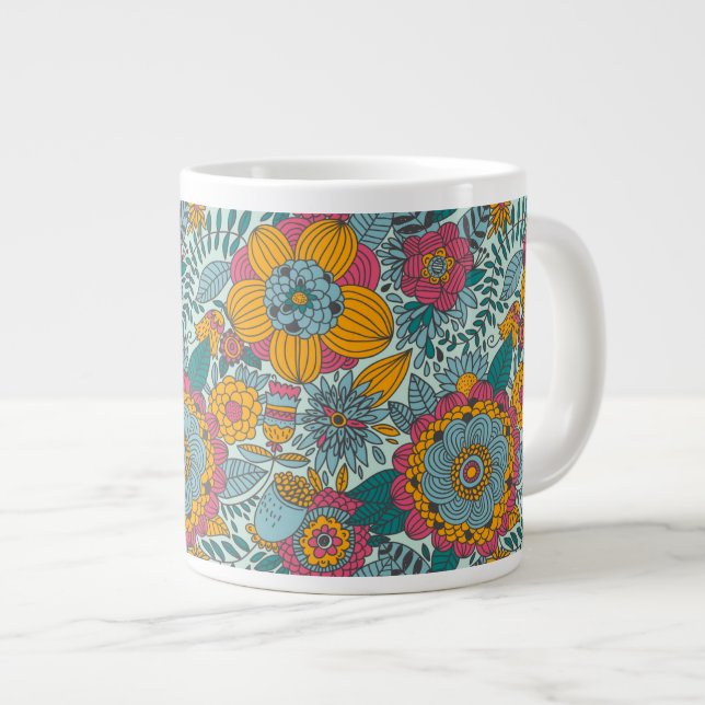 Colourful floral pattern large coffee mug (Front Right)
