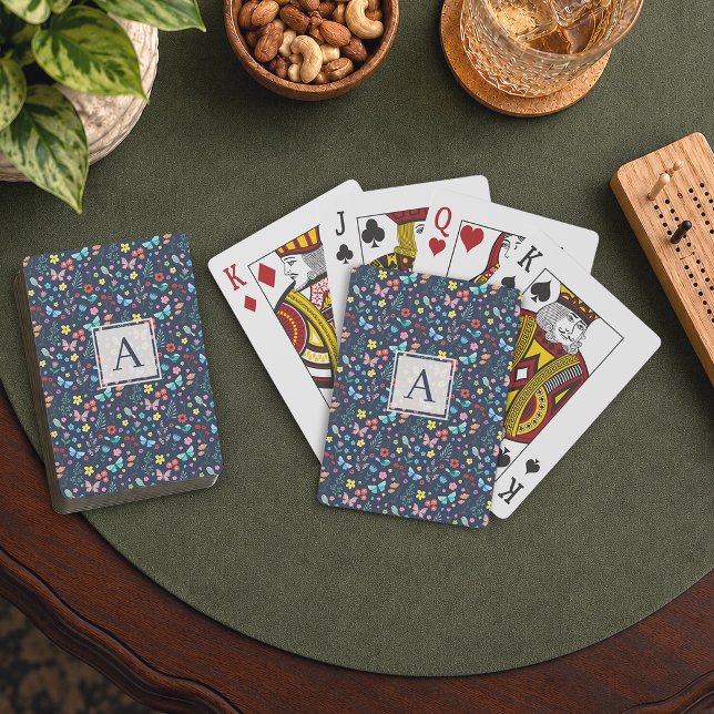 Colourful Floral Pattern Monogram Playing Cards (Creator Uploaded)