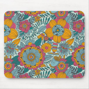 Colourful floral pattern mouse pad