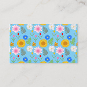 Colourful Floral Pattern on Blue. Business Card