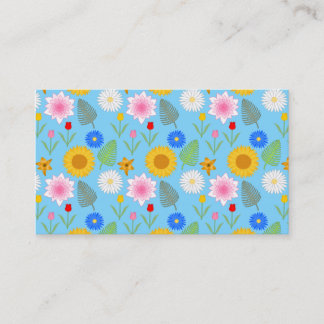 Colourful Floral Pattern on Blue. Business Card