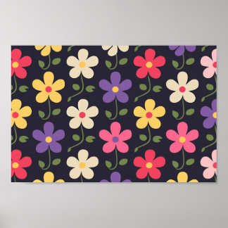 Colourful Floral Pattern on Dark Background Poster