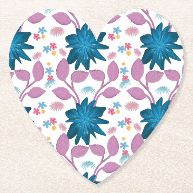 Colourful floral pattern  paper coaster (Front)