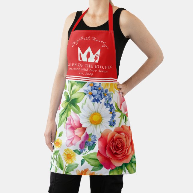 Colourful Floral Pattern | Queen of the Kitchen Apron (Insitu)