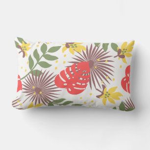Colourful floral pattern Red Green White Watercolo Lumbar Cushion