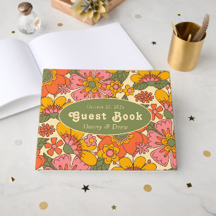 Colourful Floral Pattern Retro Boho 70s Wedding Guest Book