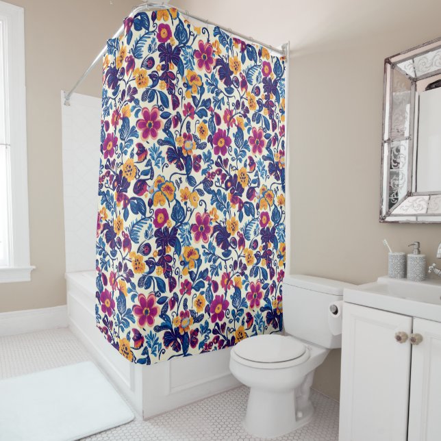 Colourful Floral Pattern Shower Curtain (In Situ)