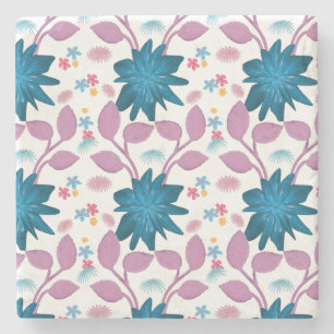 Colourful floral pattern stone coaster
