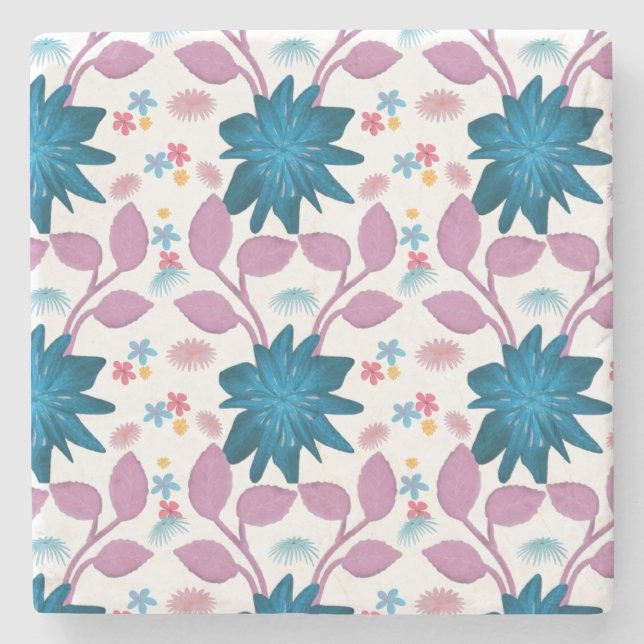 Colourful floral pattern  stone coaster (Front)