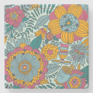 Colourful floral pattern stone coaster