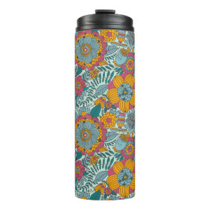 Colourful floral pattern thermal tumbler