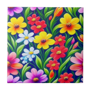 Colourful floral pattern tile