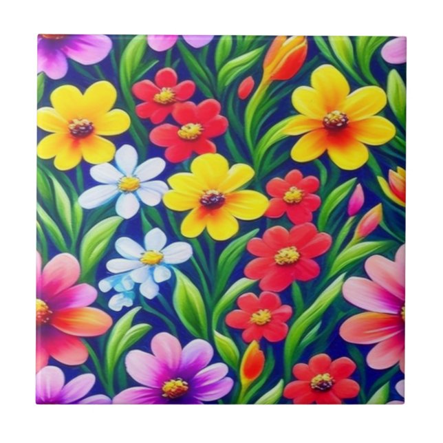 Colourful floral pattern tile (Front)
