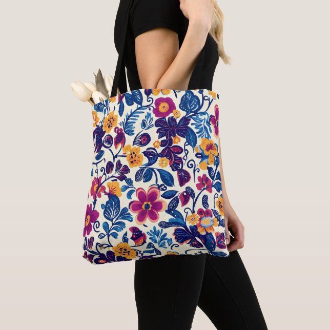 Colourful Floral Pattern Tote Bag (Close Up)