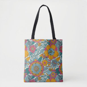 Colourful floral pattern tote bag