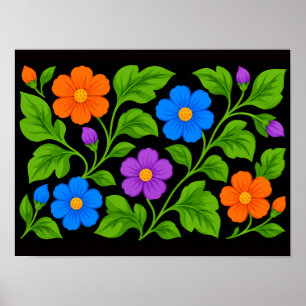 Colourful Floral Pattern with Green Foliage Poster