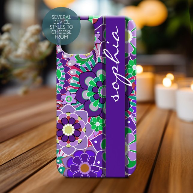 Colourful Floral Pattern with Name - aubergine Case-Mate iPhone Case (Personalized Phone Case)