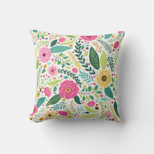 Colourful floral pattern with pink, yellow cushion