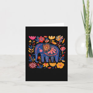 Colourful Floral Patterned Elephant Illustration  Card