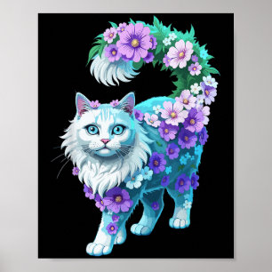 Colourful Floral Patterns Vintage Flowers Art Cat  Poster