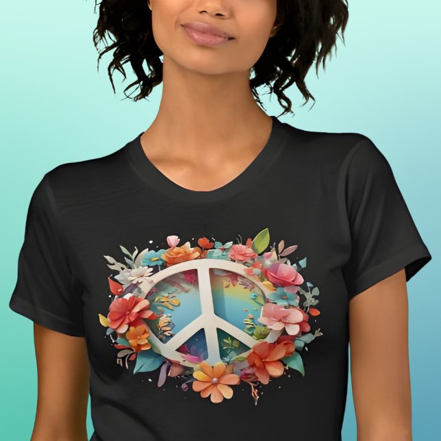 Colourful Floral Peace Sign T-Shirt (Creator Uploaded)