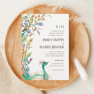 Colourful Floral Peacock Chinoiserie Garden Weddin