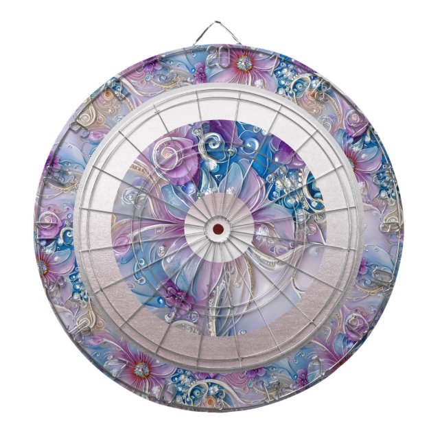 Colourful Floral Pearly Gems Dartboard (Front)