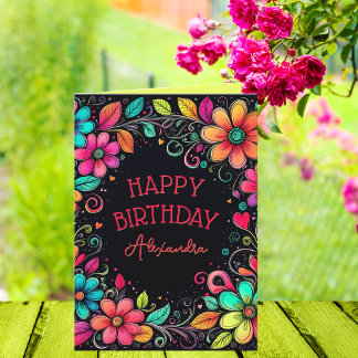 Colourful Floral Personalised Birthday Card