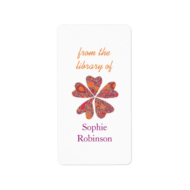 Colourful floral personalised bookplates label (Front)