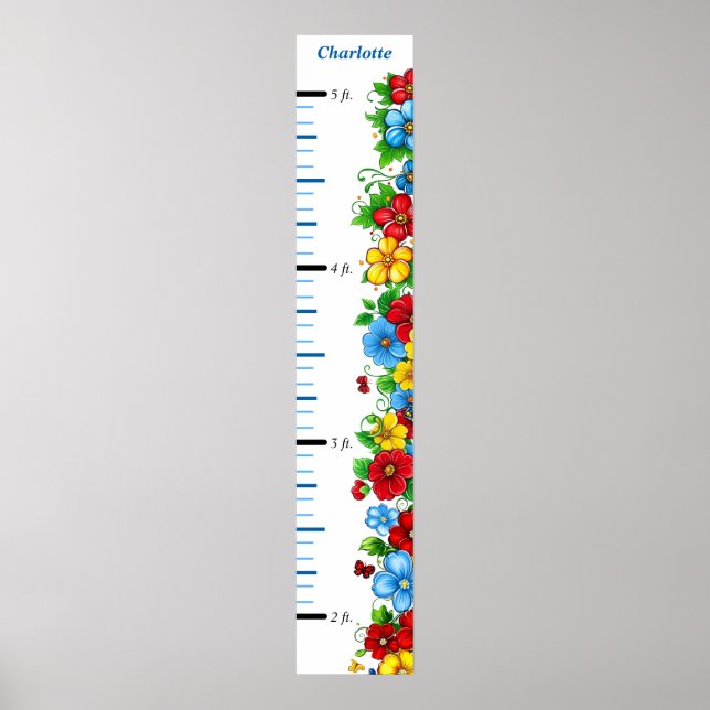 Colourful Floral Personalised Growth Chart (Front)