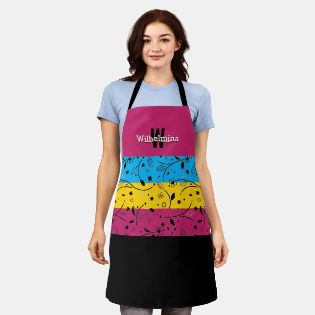Colourful | Floral | Personalised Monogram Apron (Worn)