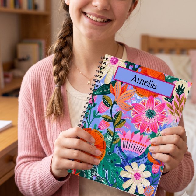 Colourful Floral Personalised Name  Notebook (Creator Uploaded)