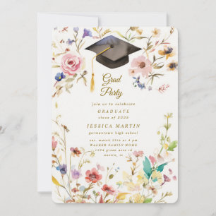 Colourful Floral Photo Graduation Hat Party Invite