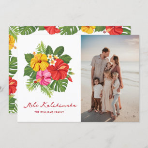 Colourful Floral Photo Mele Kalikimaka Hawaiian Holiday Card