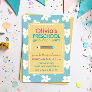 Colourful Floral Photo Preschool Graduation Party Invitation