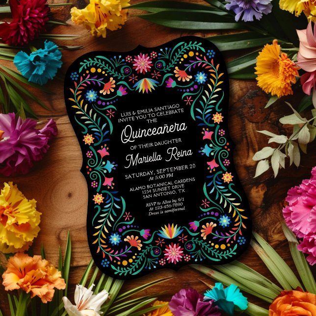 Colourful Floral Photo Quinceanera Invitation (Creator Uploaded)