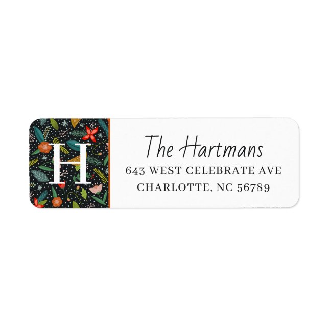 Colourful Floral & Pine | Monogram Winter Holiday (Front)