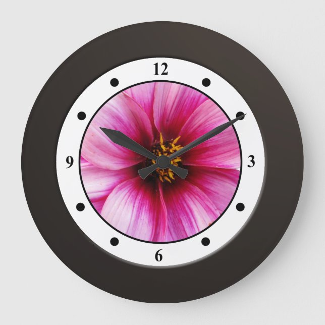 Colourful Floral Pink Garden Flower Modern Digits Large Clock (Front)